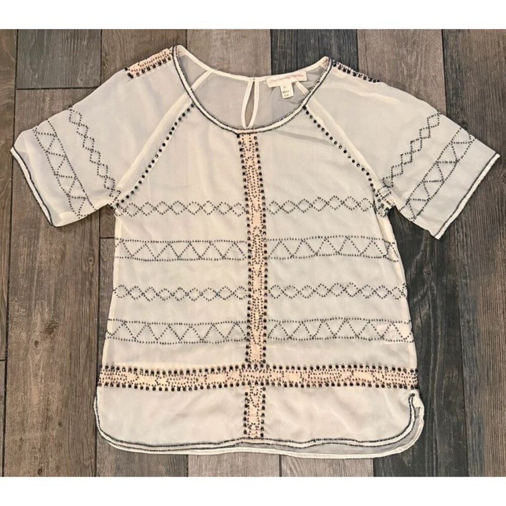 Anthropologie Carnation Lily Rose Brand Sheer Beaded Top